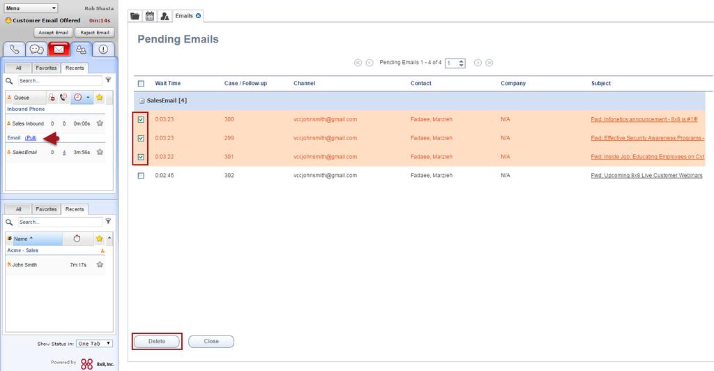 Process Email Interactions 1. In Agent Console, set your status to Working Offline.