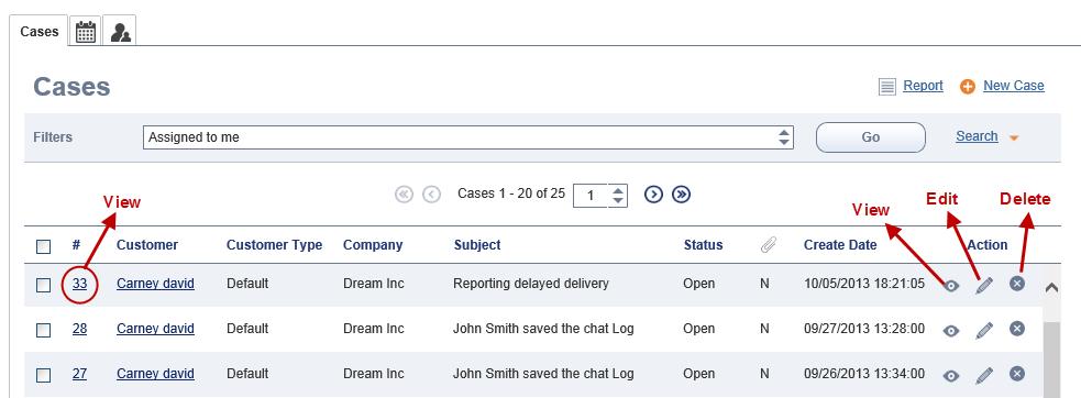 Manage Customers, Cases, Follow-Ups and Tasks in Local CRM To edit a case record: 1. Click the Cases tab. A list of cases appears. 2.
