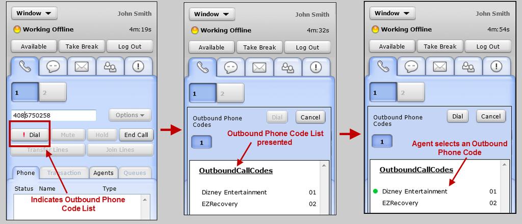 Work with Codes Select Outbound Phone Codes Outbound Phone Codes are used for tracking the purpose of a call, or for setting a custom Calling Line ID before dialing out.