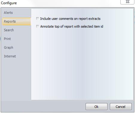 14 E-Report Printing options Information contained within printed copies of reports can be customised to include user comments on the printed reports and include the selected item ID at the top of a