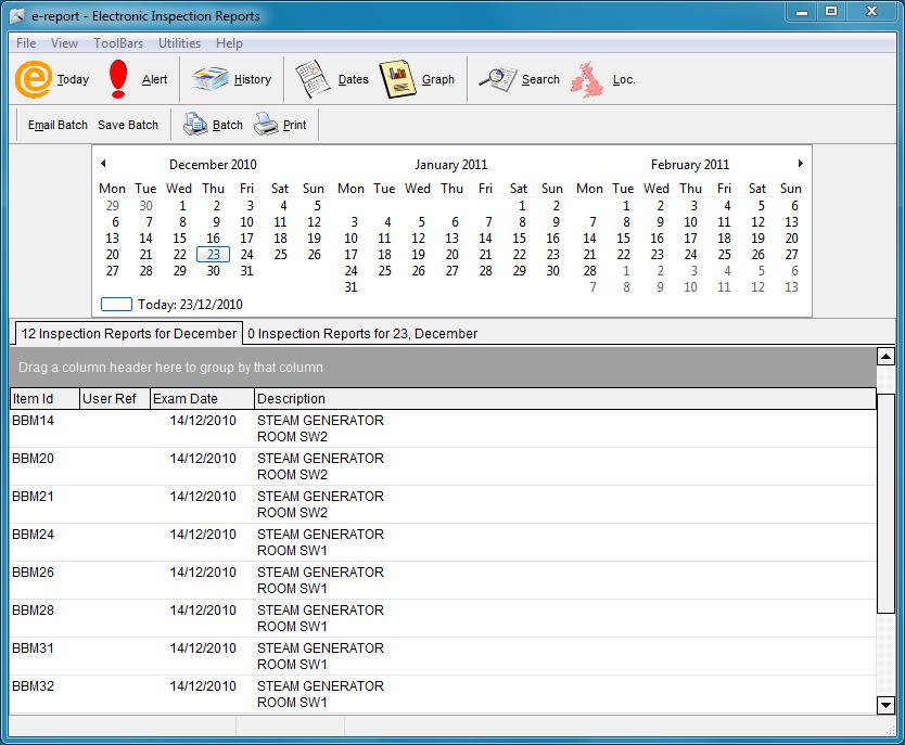 28 5 E-Report Dates The Dates screen provides details of reports received on a particular day or in a particular month. To access the Dates screen, select from the Tool Bar.