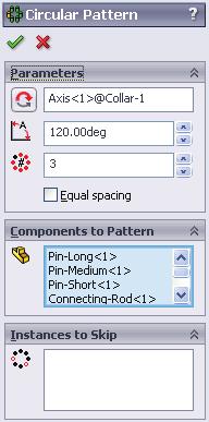 14 Add the pins. There are three different length pins: Pin-Long Pin-Medium Pin-Short Use the command Tools, Measure to determine which pin goes in which hole. Add the pins using SmartMates.