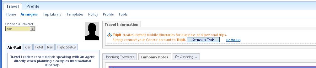 From the Travel TAB - Arrangers can access traveler s information from the Arrangers link.