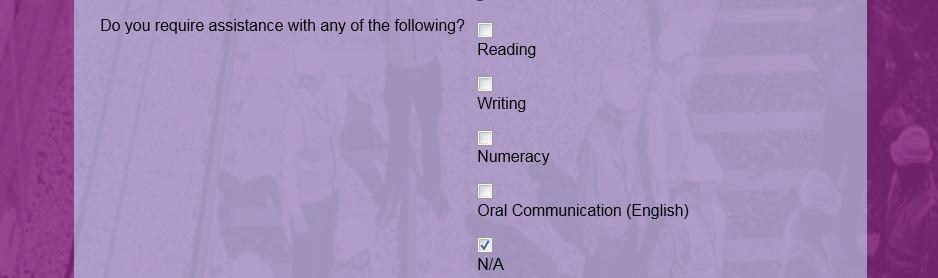 9 If you require any type of learning assistance, select the checkbox above the appropriate