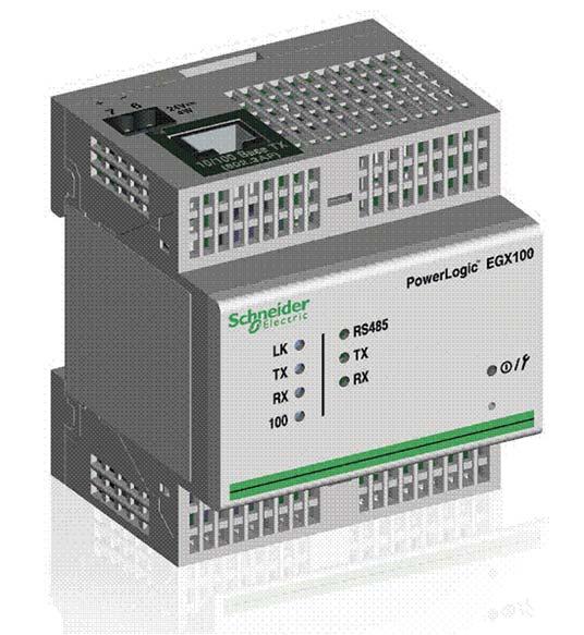 PowerLogic EGX100* Ethernet Gateway The EGX100 gateway serves as an Ethernet coupler for PowerLogic System devices and for other communicating devices that use RS485 Modbus protocol.