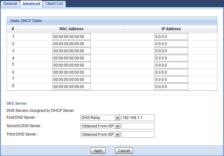Chapter 11 DHCP Server Figure 53 Network > DHCP Server > Advanced The following table describes the labels in this screen.