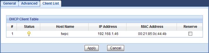 Chapter 11 DHCP Server Table 36 Network > DHCP Server > Advanced (continued) LABEL DESCRIPTION First DNS Server Select Obtained From ISP if your ISP dynamically assigns DNS server information (and