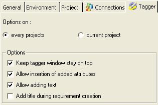 Tagger Options A new options tab is available in the Configuration window of Rhapsody Gateway. In the Tools menu, select Options and click on the Tagger tab to open it.