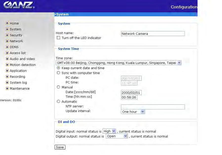 Definitions in Configuration Only the Administrator can access system configuration. Each category in the left column will be explained in the following pages.