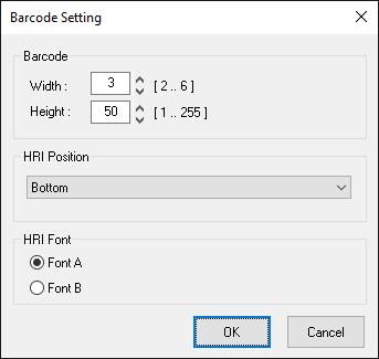 If you want to change the default value of 1d barcode properties, select a Font Name and Type of