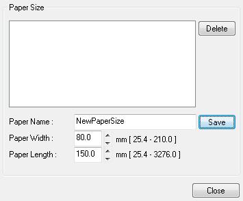 5-1-1 Paper Size Paper size of 80 x 3276 mm is selected by default, and the following sizes can be selected.