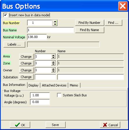 You can choose the bus number and the bus name. For now, leave them unchanged. Use 66 kv for the nominal voltage of the bus.