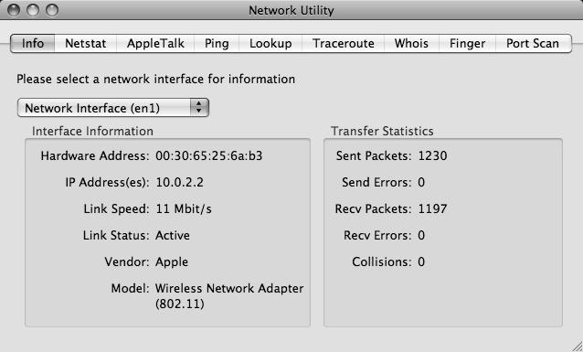 Appendix B Setting Up Your Computer s IP Address Verifying Settings Check your TCP/IP properties by clicking Applications > Utilities > Network Utilities, and then selecting the appropriate Network