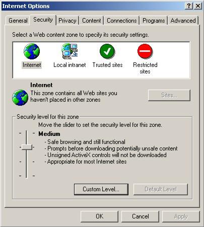 Appendix B Pop-up Windows, JavaScript and Java Permissions 1 In Internet Explorer, click Tools, Internet Options and then the Security tab.