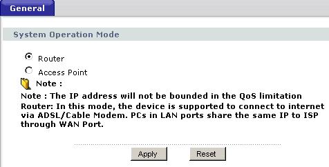 Chapter 5 AP Mode 2 To set your NBG-416N to AP Mode, go to Maintenance > Sys OP Mode > General and select Access Point.