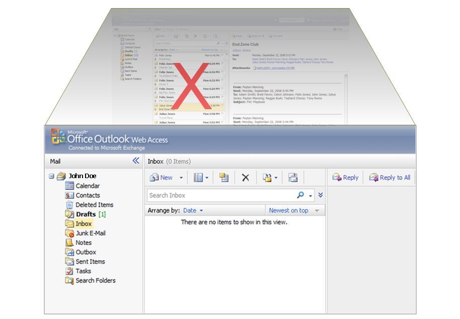 An individual user s entire Inbox was deleted to simulate the recovery process after an end-user accidentally deletes one or more important e-mails as shown in Figure 9. FIGURE 9.