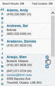 Contacts Viewing a summary of a contact's information The contact list shows the contact name, spouse/partner name and first phone number, for quick reference.