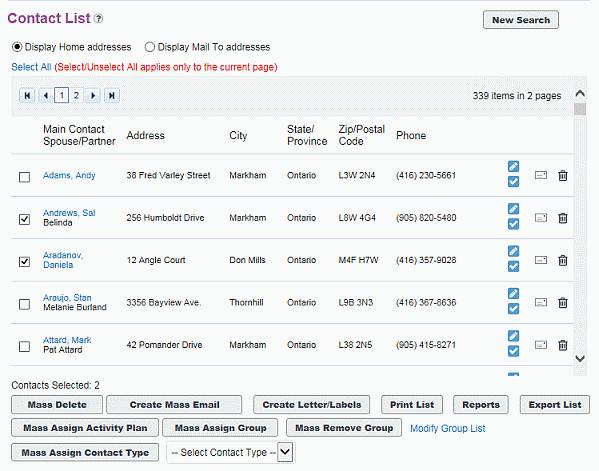Contacts 3. Upon selecting your contacts, the list is displayed in the working area. 4.