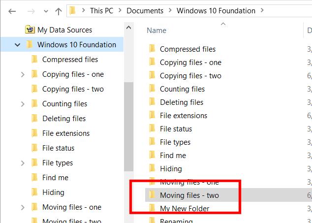 WINDOWS 10 FOUNDATION FOR BUSINESS USERS PAGE 108 You will see the contents of the second folder displayed. Press Ctrl+V. This will paste the contents of the Clipboard to the selected folder.