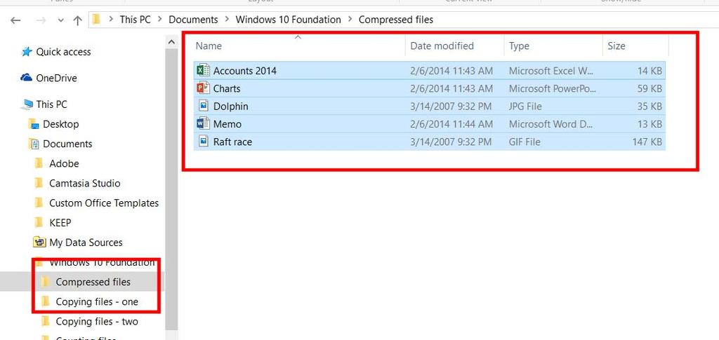 WINDOWS 10 FOUNDATION FOR BUSINESS USERS PAGE 113 Right click over the selected