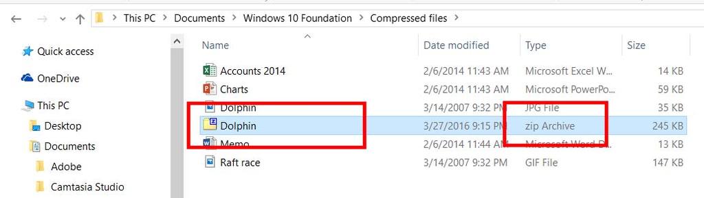 WINDOWS 10 FOUNDATION FOR BUSINESS USERS PAGE 115 Rename the compressed folder and call it Compressed Backups.