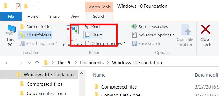 WINDOWS 10 FOUNDATION FOR BUSINESS USERS PAGE 124 Click on the drop down next to Size. You will see a drop down list of file sizes.