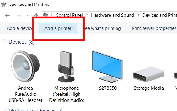 WINDOWS 10 FOUNDATION FOR BUSINESS USERS PAGE 134 Click on the Add a Printer button within the Control Panel. This will display the Add Printer dialog box.