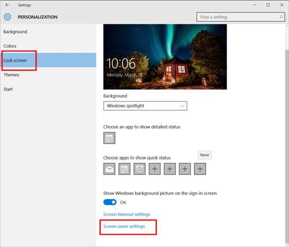WINDOWS 10 FOUNDATION FOR BUSINESS USERS PAGE 15 You will see the Screen Saver Settings link towards the
