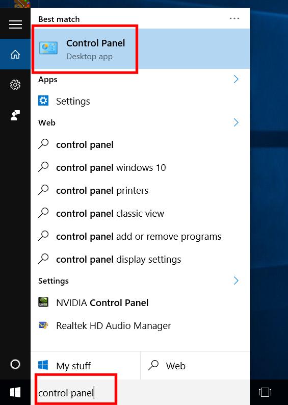 WINDOWS 10 FOUNDATION FOR BUSINESS USERS PAGE 42 Click on the Control Panel item.