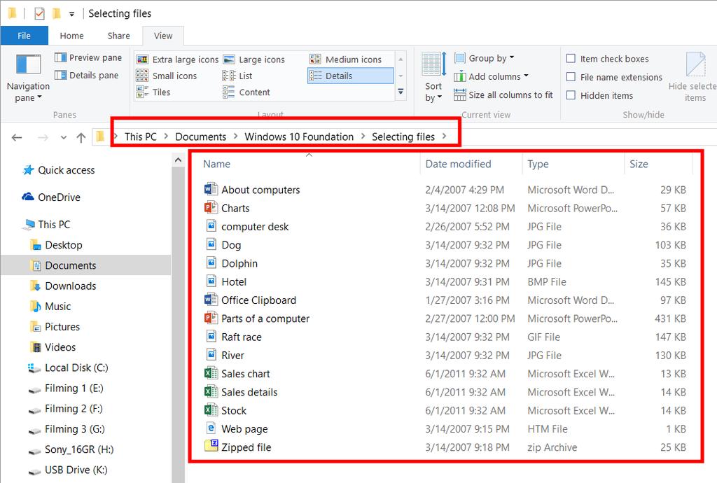 WINDOWS 10 FOUNDATION FOR BUSINESS USERS PAGE 66 You will see the files contained within this folder.