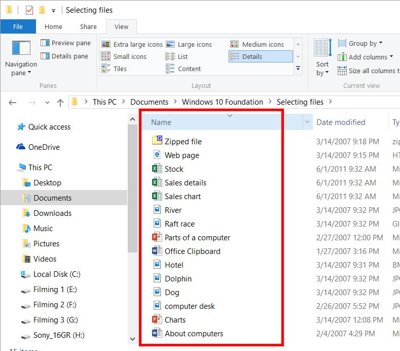 WINDOWS 10 FOUNDATION FOR BUSINESS USERS PAGE 70 The files will now look like this.