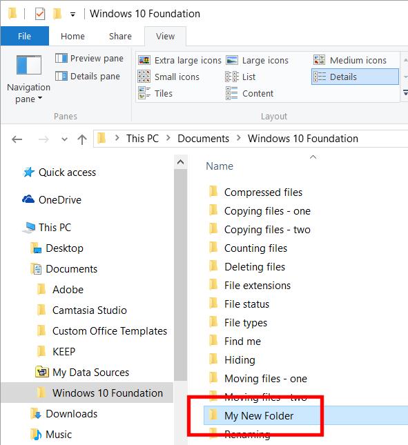 WINDOWS 10 FOUNDATION FOR BUSINESS USERS PAGE 78 Double click on the folder called My New Folder so that you move to that folder.