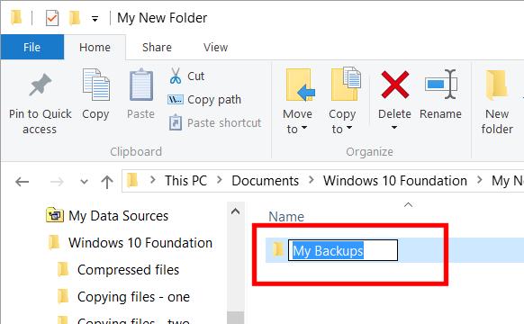 WINDOWS 10 FOUNDATION FOR BUSINESS USERS PAGE 82 Press the F2 key and the folder will now be displayed like this.