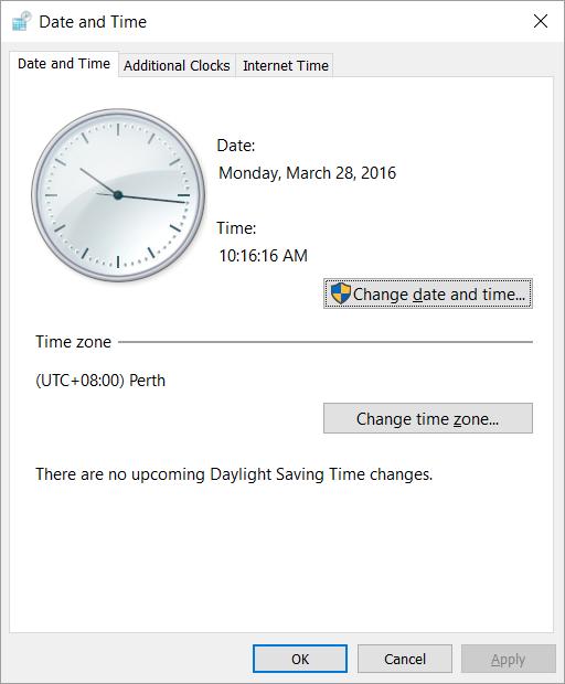 WINDOWS 10 FOUNDATION FOR BUSINESS USERS PAGE 18 To set the date and time, click on the Date and Time command.