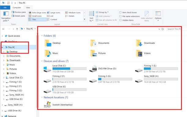 WINDOWS 10 FOUNDATION FOR BUSINESS USERS PAGE 56 File Explorer This PC This section of the window summarises all the resources that you have access to on your local PC.