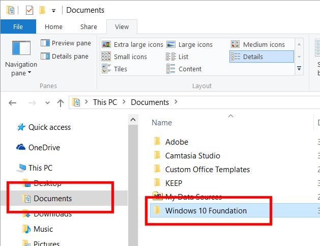 WINDOWS 10 FOUNDATION FOR BUSINESS USERS PAGE 57 Double click on the Windows 10 Foundation folder to display the contents of that folder.