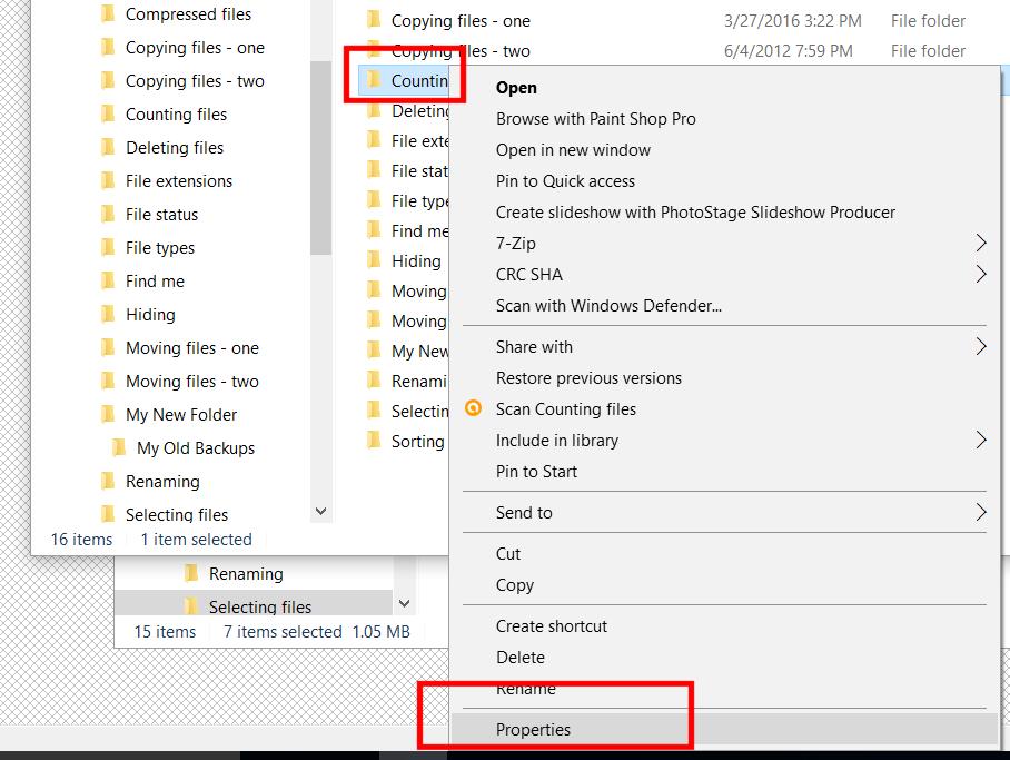 Counting files in a folder Display the folder called Counting files.