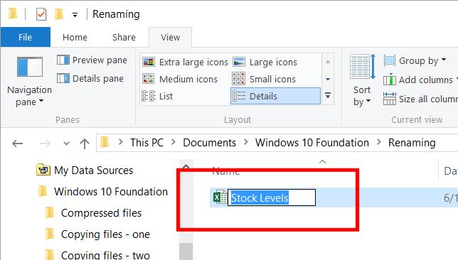 WINDOWS 10 FOUNDATION FOR BUSINESS USERS PAGE 89 NOTE: Normally you just see the file name without what is called the file name extension.