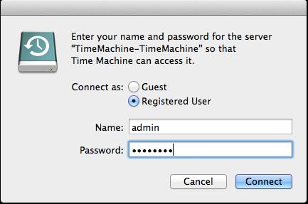 7 Enter a username and password with the rights to access the shared folder on the LinkStation, then click Connect.