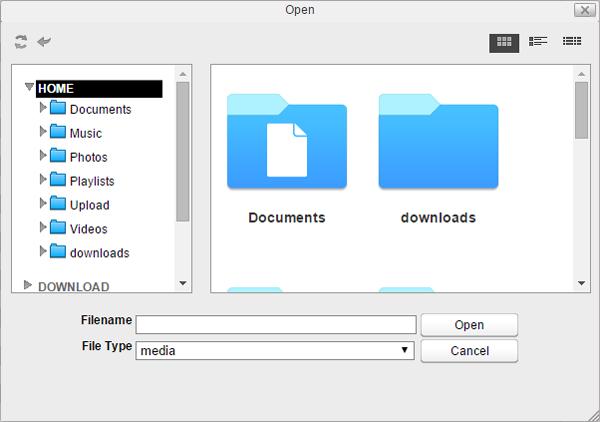 2 The dialog box will open. Select a media file to add and click Open. The media file is now added to the playlist.