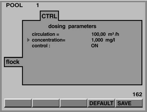 Parameter settings 5.3.5 Flocculants Adjustable variables Increments Remarks Flow 10.0... 500.0 m 3 
