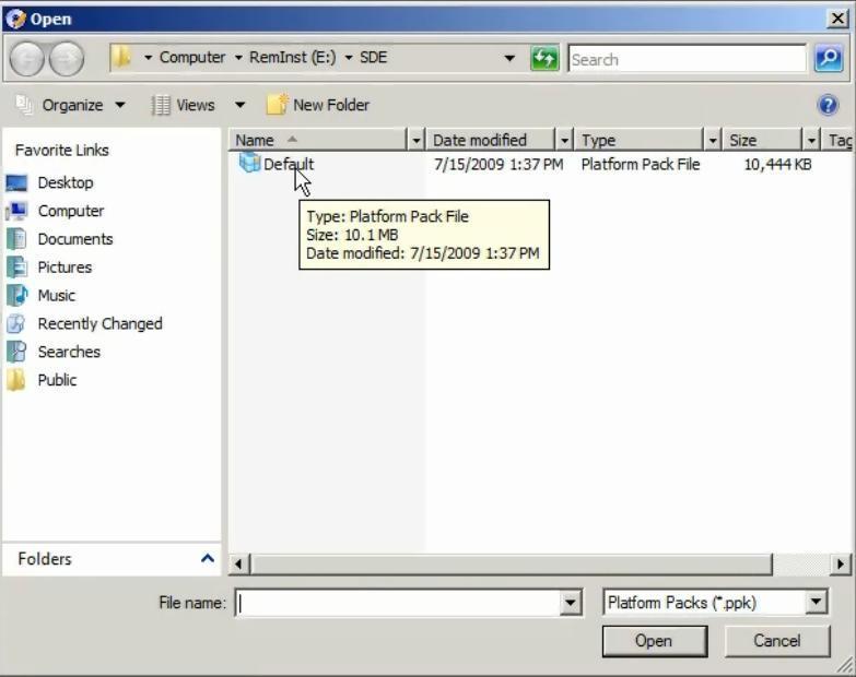5. Select the platform pack file that contains the drivers for the target computers by clicking on the file name.