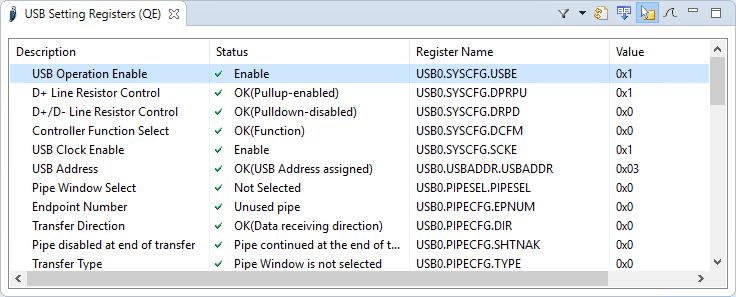 5. Using QE for USB to Check the Settings of Registers of the USB Controller Next, we use QE for USB to check the setting of registers of the USB controller.