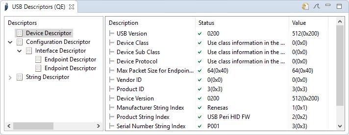 6. Using QE for USB to Check the Values of USB Descriptors Here, we use QE for USB to check the settings of USB descriptors.