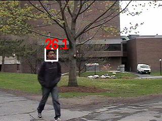 Figure 6: Multiple face tracking in an indoor scene Figure 7: Tracking results in an outdoor scene. Experiment results at the outdoor scene is shown at Fig. 7. The camera is set up on campus.