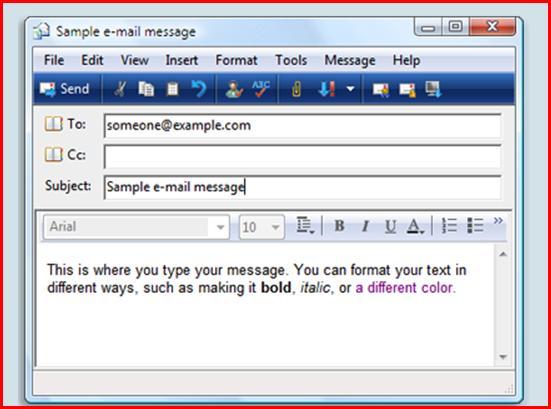 Creating and sending e-mail messages To create a new e-mail message in Windows Mail, click the Create Mail button. A new message window opens.