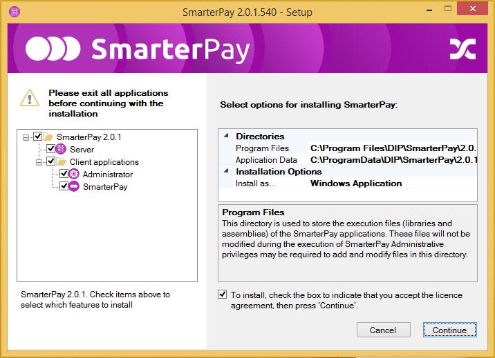 SmarterPay will now install all chosen components, clients and the server if requested.