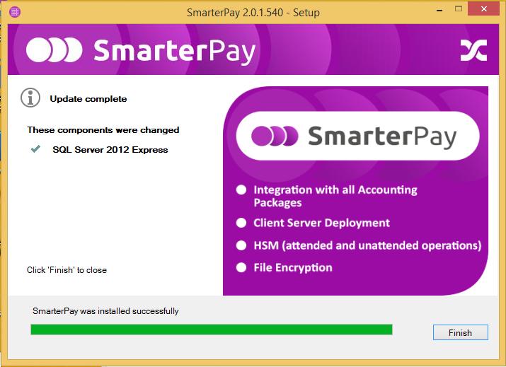 Once you click Finish, SmarterPay will have been installed and you can progress to either Local