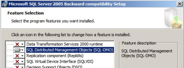 11. Download the Microsoft SQL Server 2005 Backward Compatibility Components (X64 Package) from http://www.argosoftware.com/sqlserver2005_bc.