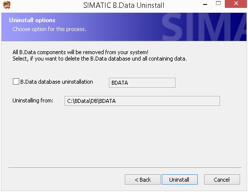 2.4 Uninstalling B.Data 3. Activate "Uninstall B.Data database" to remove the B.Data database along with the B.Data software. 4. Click "Uninstall". The software will now be removed. 5.